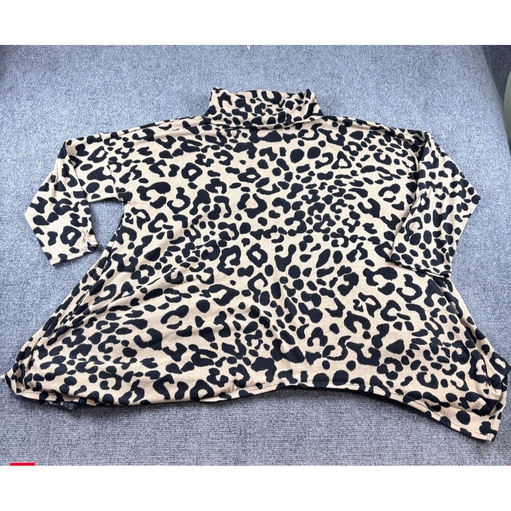 Janette Plus Leopard Print Tunic Top Womens 1X Mock Neck Sharkbite Hem